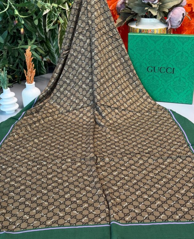 Gucci A Kalite İthal Yün İpek Şal - Yeşil-Mor