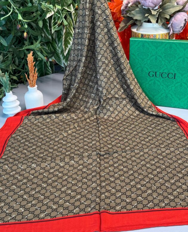 Gucci A Kalite İthal Yün İpek Şal - Kırmızı- Mürdüm