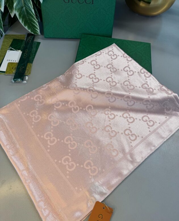 Gucci İthal Yün İpek Şal Tam Set Kutulu Sertifikalı-Pudra