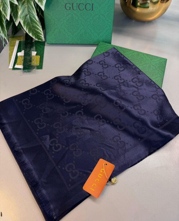 Gucci İthal Yün İpek Şal Tam Set Kutulu Sertifikalı-Lacivert