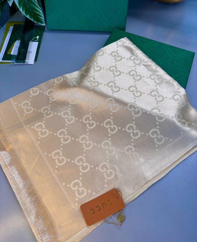 Gucci İthal Yün İpek Şal Tam Set Kutulu Sertifikalı-Bej