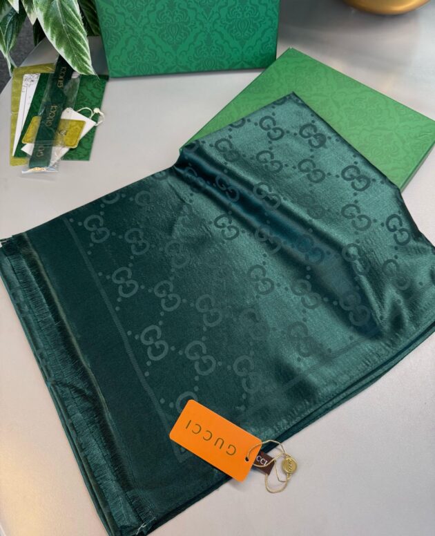 Gucci İthal Yün İpek Şal Tam Set Kutulu Sertifikalı-Zümrüt