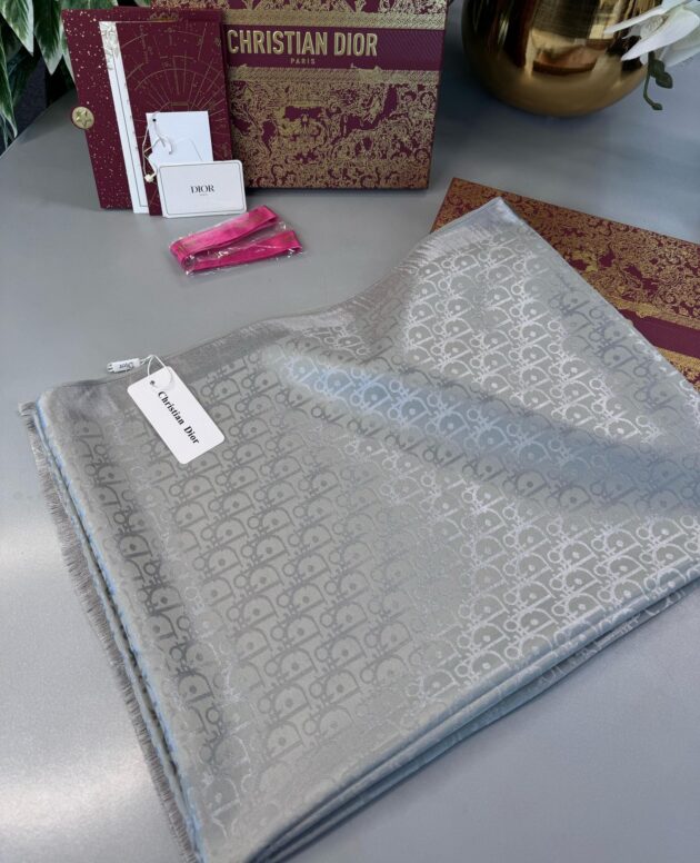 Dior İthal Yün İpek Şal Tam Set Kutulu Sertifikalı-Gri