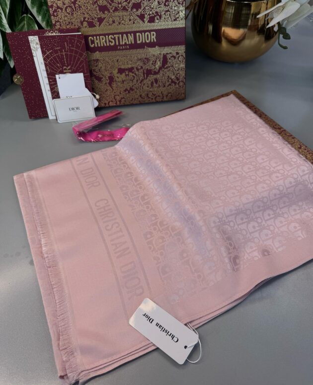 Dior İthal Yün İpek Şal Tam Set Kutulu Sertifikalı-Pudra