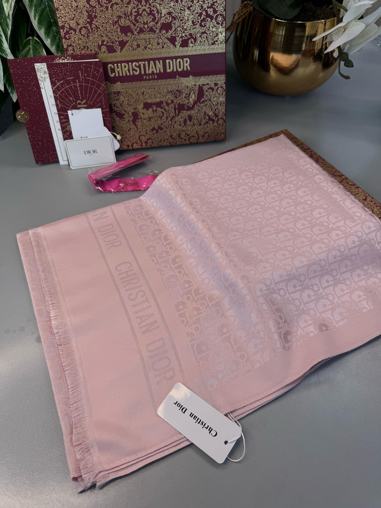 Dior İthal Yün İpek Şal Tam Set Kutulu Sertifikalı-Pudra