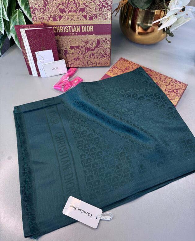 Dior İthal Yün İpek Şal Tam Set Kutulu Sertifikalı-Zümrüt