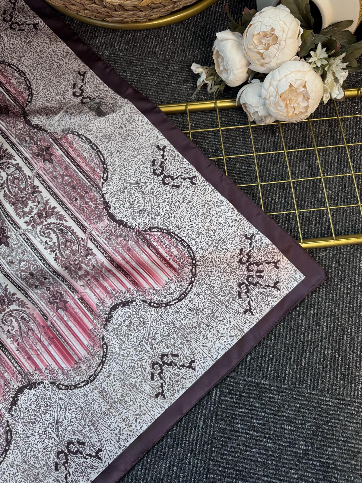 Diamond Desen Vual İpek Şal-030405-Kahve