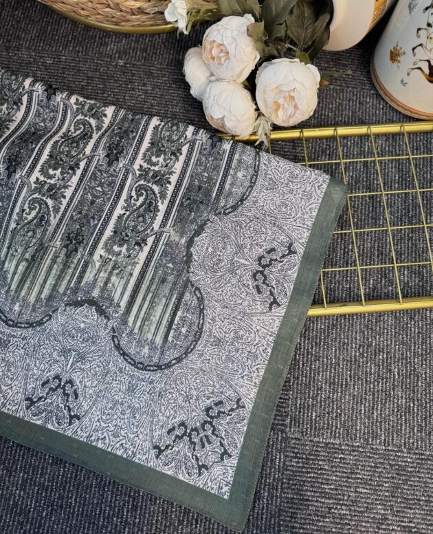 Etnik Floral Desenli Naturel İpek Şal -050607-Çağla