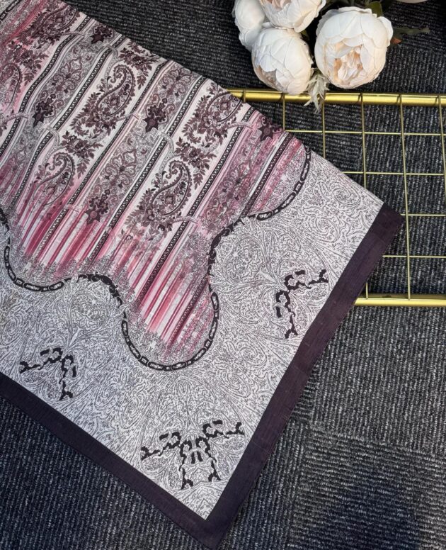 Etnik Floral Desenli Naturel İpek Şal -050607-Kahve