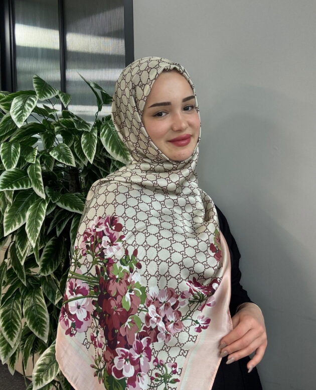 Gucci Monogram İthal Vual İpek Şal 014461 Somon