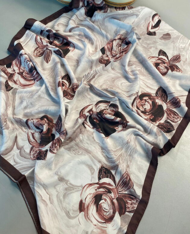 Summer Rose Desen Pamuk İpek Şal-120000-Acıkahve