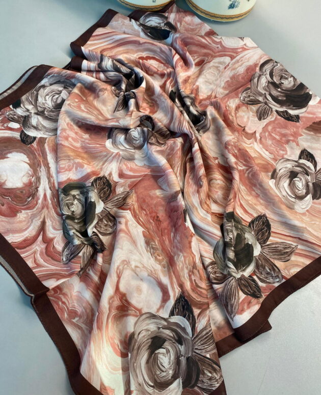 Summer Rose Desen Pamuk İpek Şal-120000-Kahve