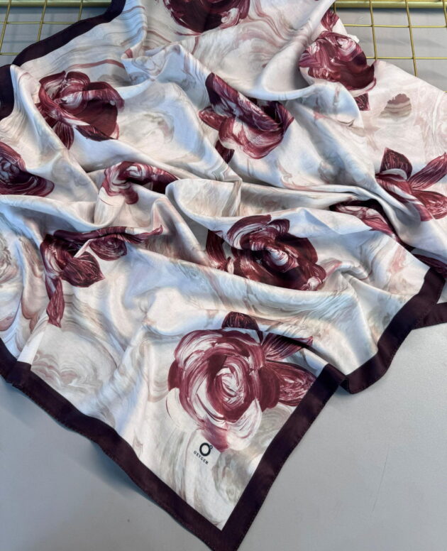 Summer Rose Desen Pamuk İpek Şal-12000-Vişne