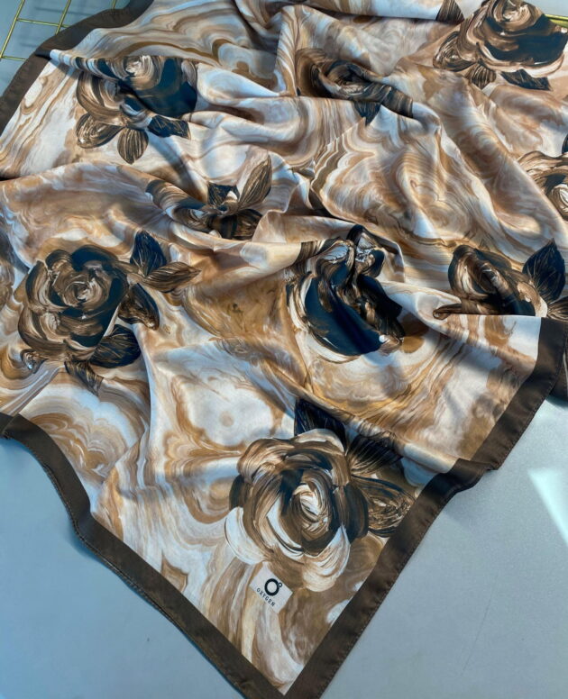 Summer Rose Desen Pamuk İpek Şal-12000-Cappucino