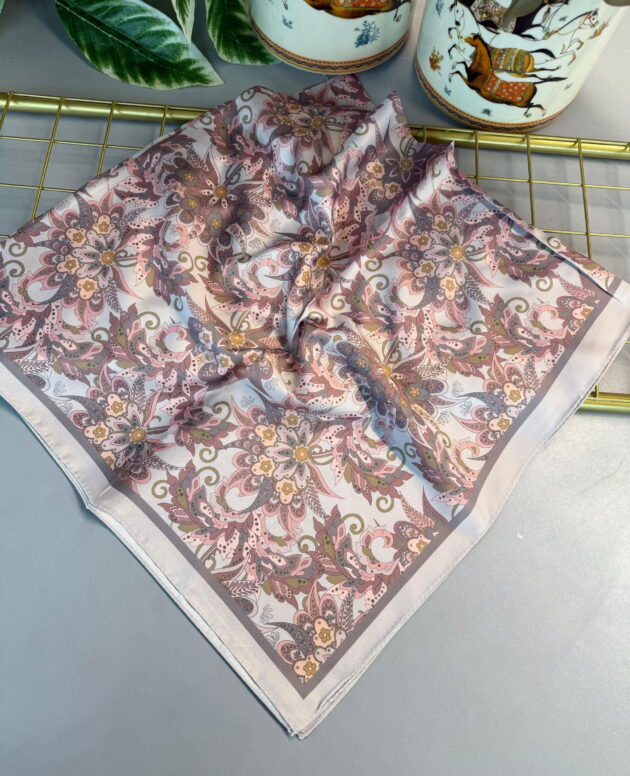 Mimoza Desen Vual İpek Eşarp-6203408-Pamuk şekeri