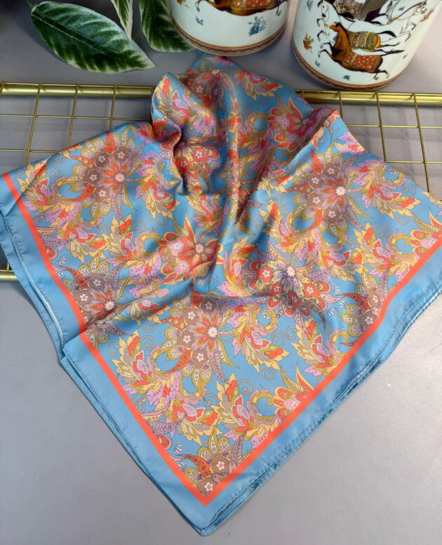 Mimoza Desen Vual İpek Eşarp-6203408-Bebe mavi