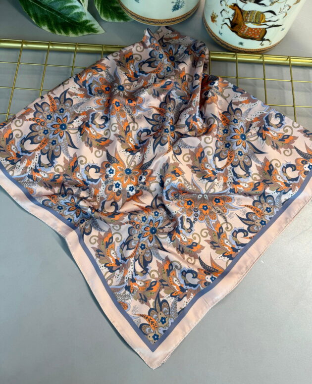 Mimoza Desen Vual İpek Eşarp-6203408-Pudra