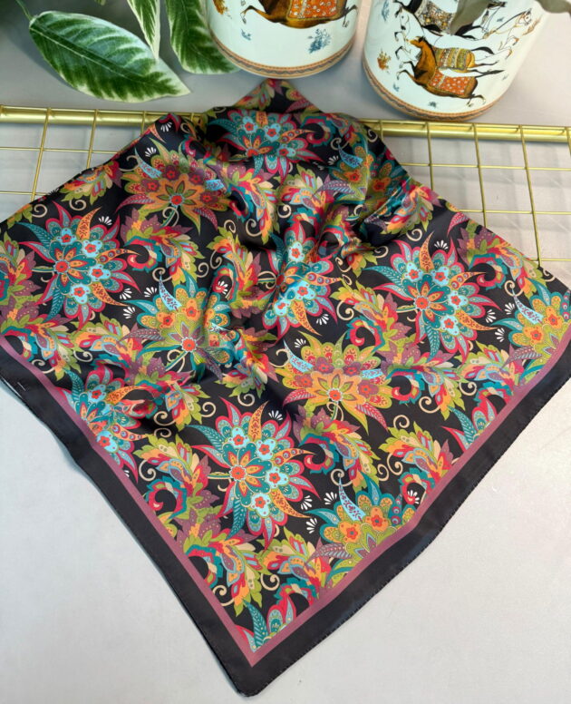 Mimoza Desen Vual İpek Eşarp-6203408-Siyah