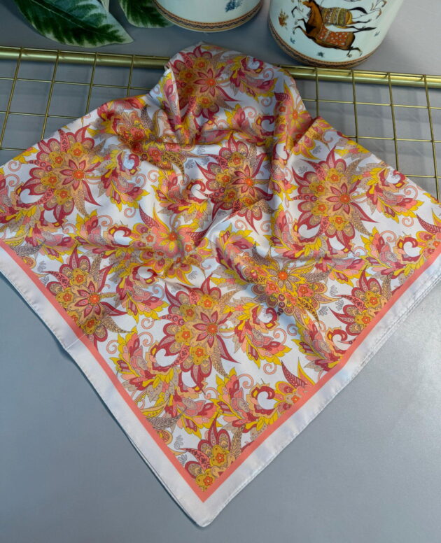 Mimoza Desen Vual İpek Eşarp-6203408-Şeftali