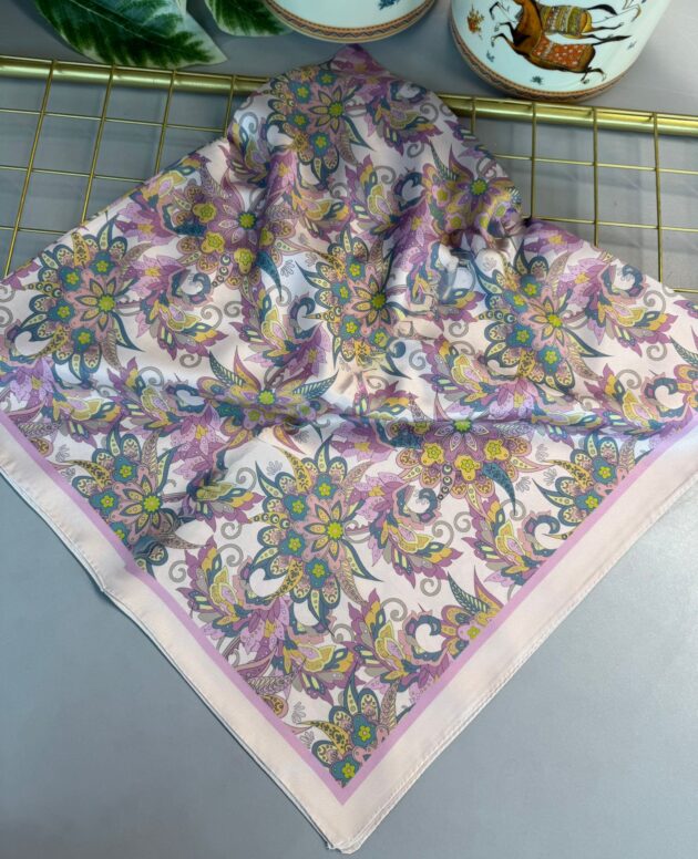 Mimoza Desen Vual İpek Eşarp-6203408-Pamuk şekeri