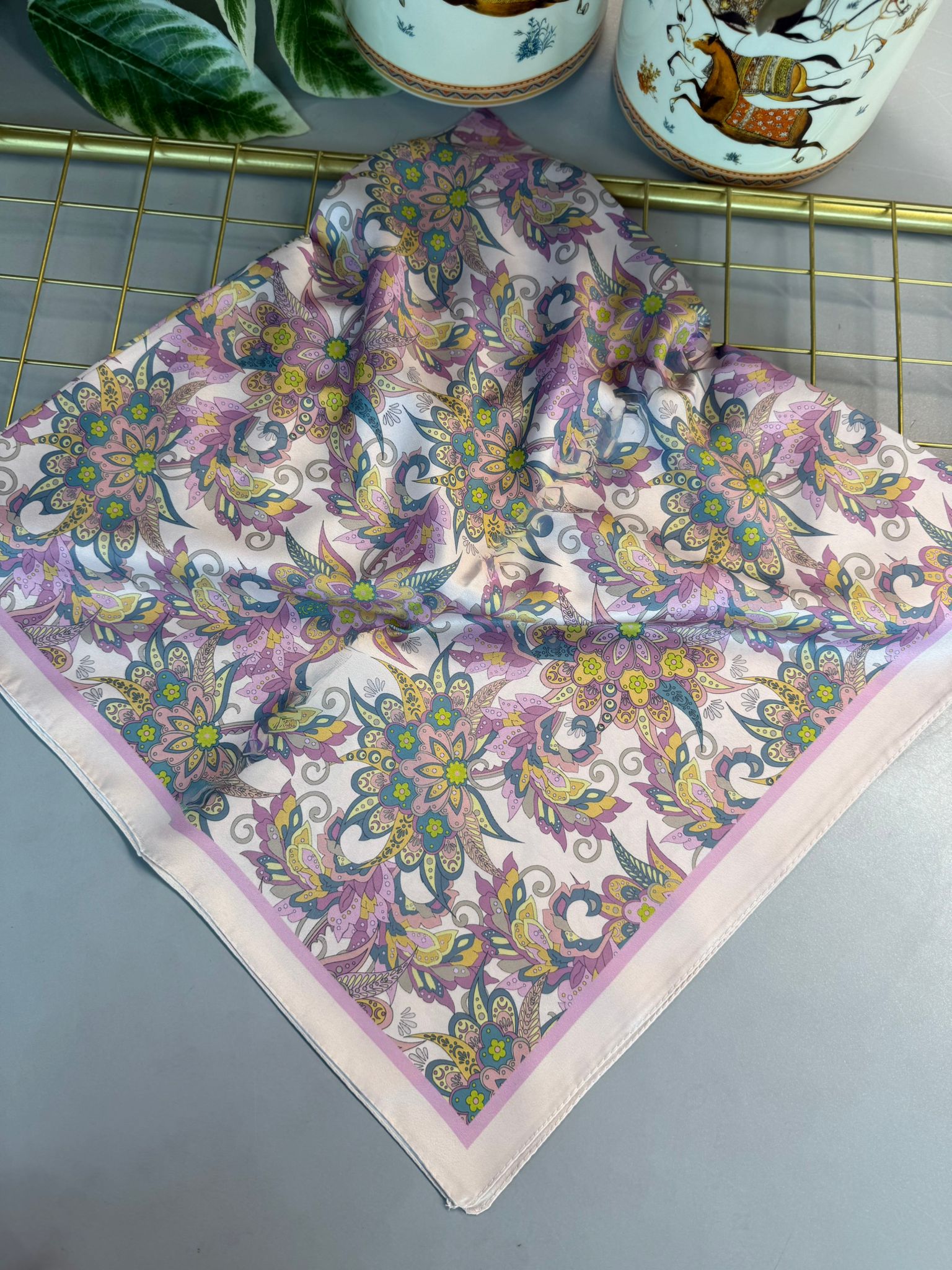 Mimoza Desen Vual İpek Eşarp-6203408-Pamuk şekeri