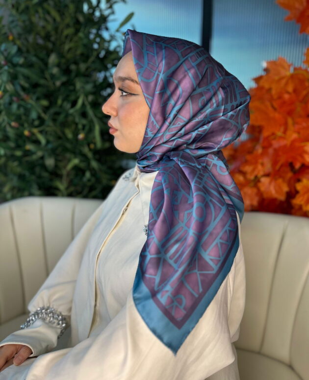 Oxxo Desen Vual İpek Eşarp-6203662-Turkuaz