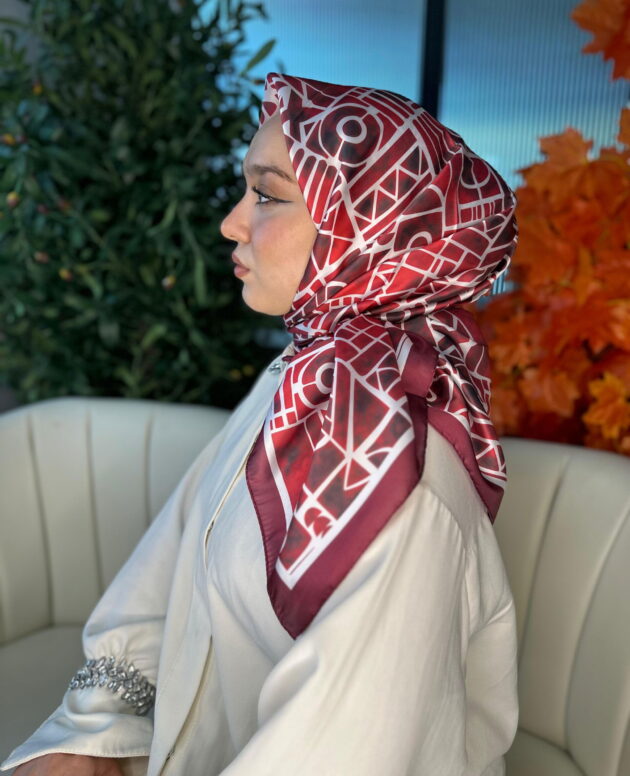 Oxxo Desen Vual İpek Eşarp-6203662-Bordo