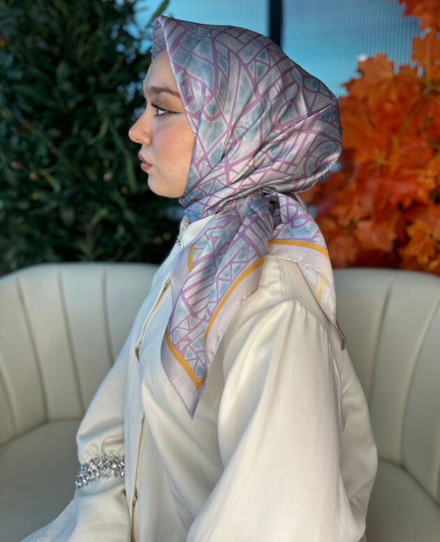 Oxxo Desen Vual İpek Eşarp-6203662-Pudra