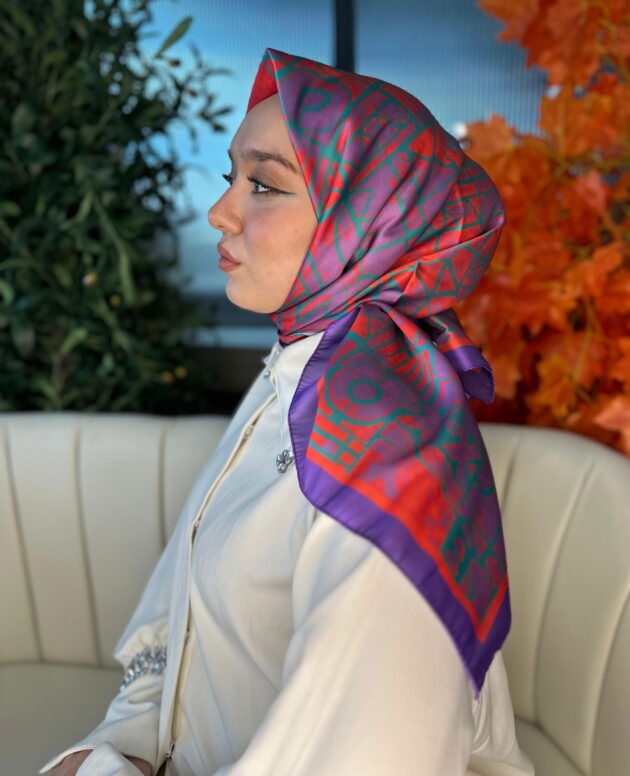 Oxxo Desen Vual İpek Eşarp-6203662-Lila