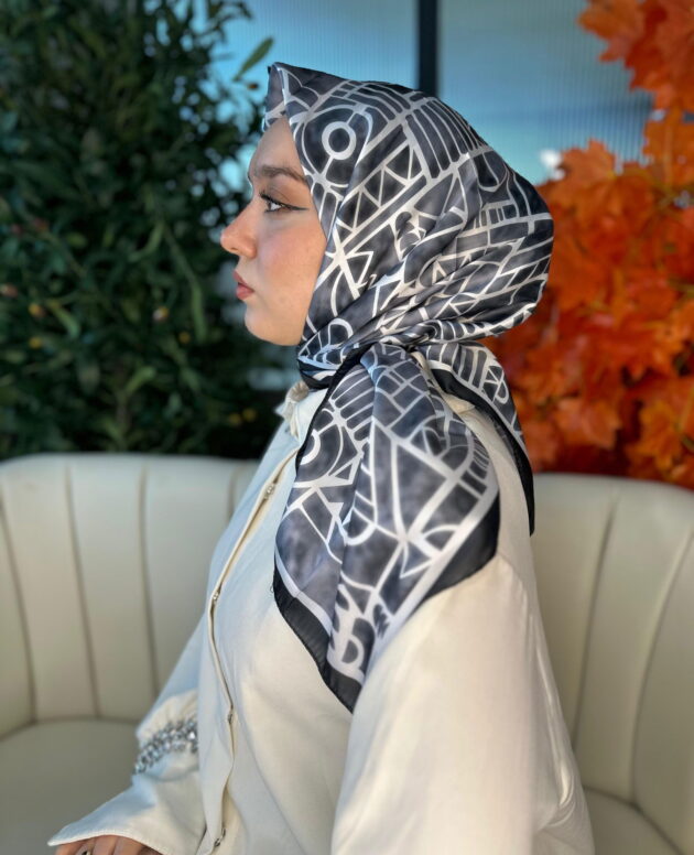 Oxxo Desen Vual İpek Eşarp-6203662-Füme