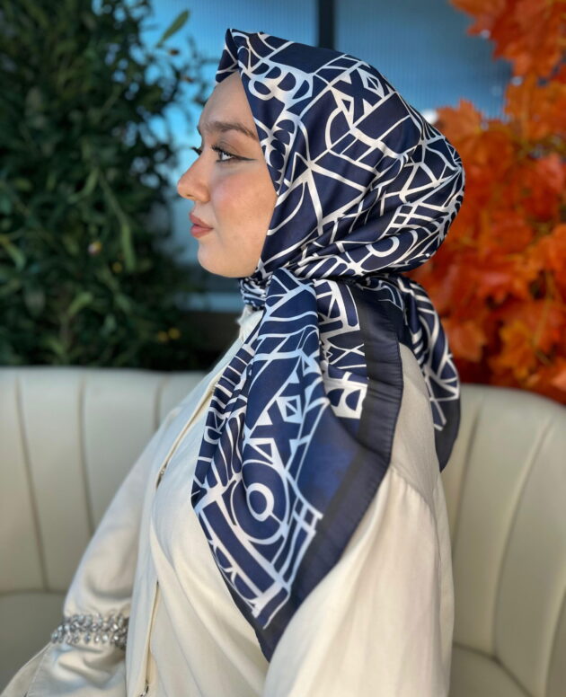 Oxxo Desen Vual İpek Eşarp-6203662-Lacivert