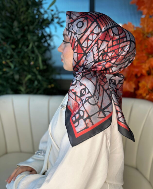 Oxxo Desen Vual İpek Eşarp -6203662-Gri