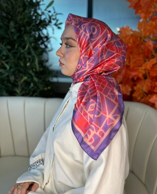 Oxxo Desen Vual İpek Eşarp -6203662-Pudra Pembe