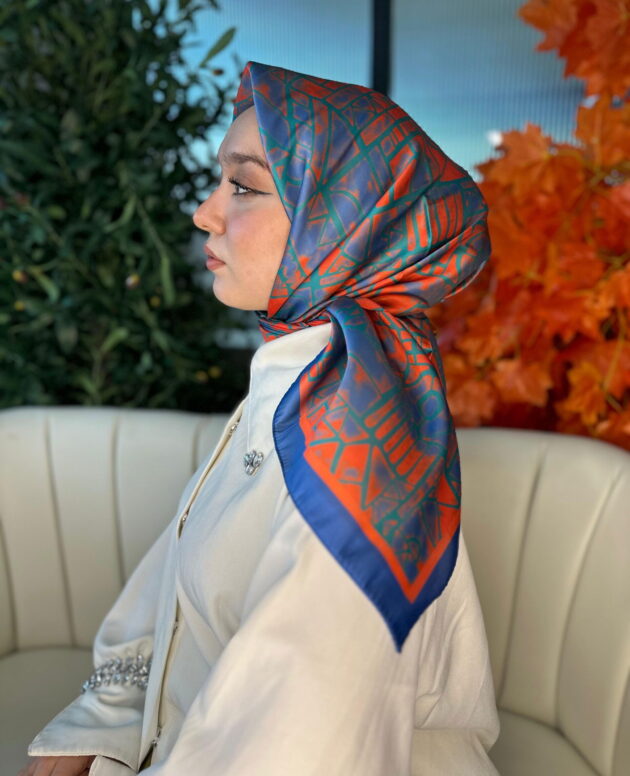 Oxxo Desen Vual İpek Eşarp -6203662-Portakal