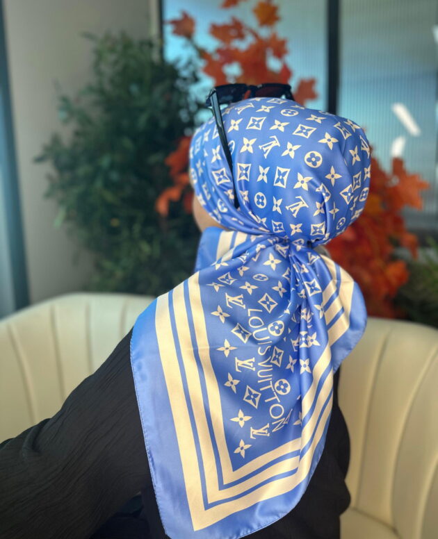 Lv Desen Vual İpek Eşarp-6204527-Mavi