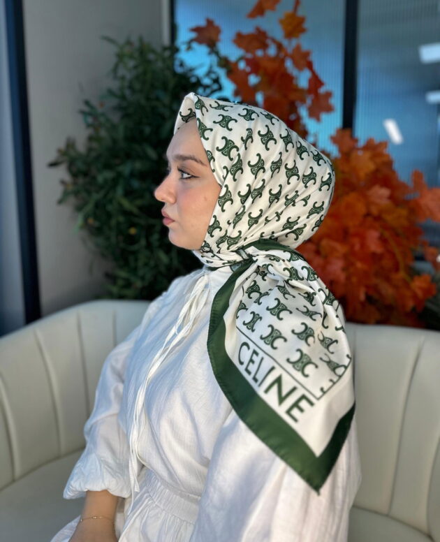 Celine Desen Vual İpek Eşarp-6204527-Yeşil