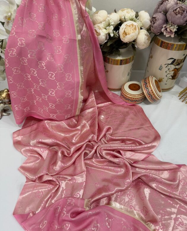 G Desen İpek Jakar Çift Renk Şal - Pudra