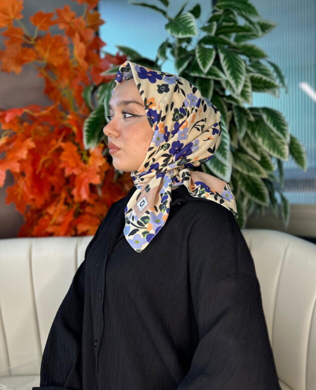 Bahar Desen Pamuk İpek Eşarp-13001-VİZON