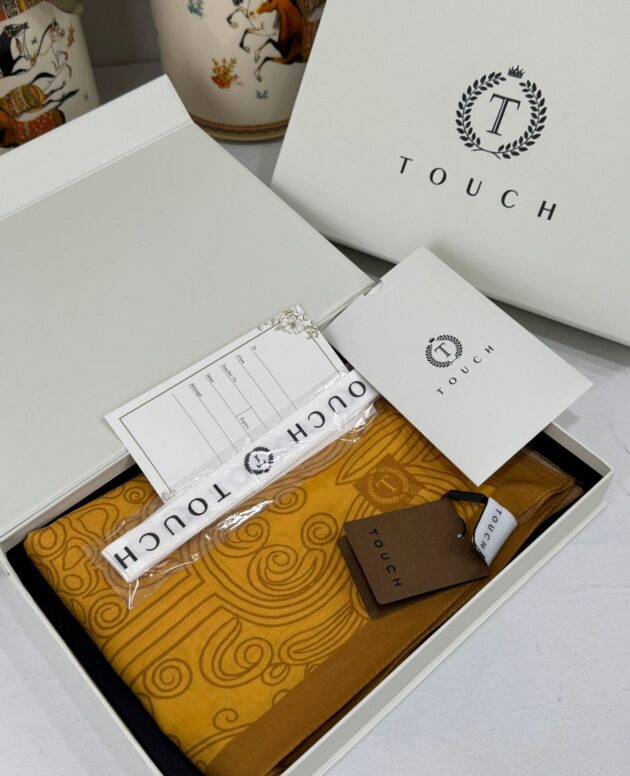 Touch İthal Etnik Desen Pamuk İpek Şal 63459- Hardal