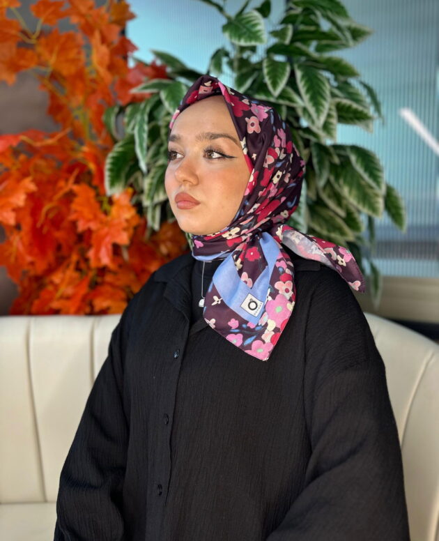 Bahar Desen Pamuk İpek Eşarp-13001-Bebe Mavi