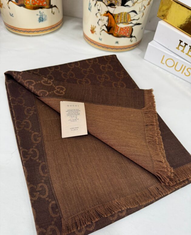 İTHAL A+++ Yün İpek Çift Taraflı Marka Şal 87452 - Kahve