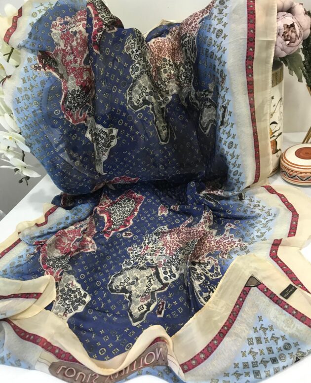 Cihan LV-desenli ithal vual ipek-19410-Mavi