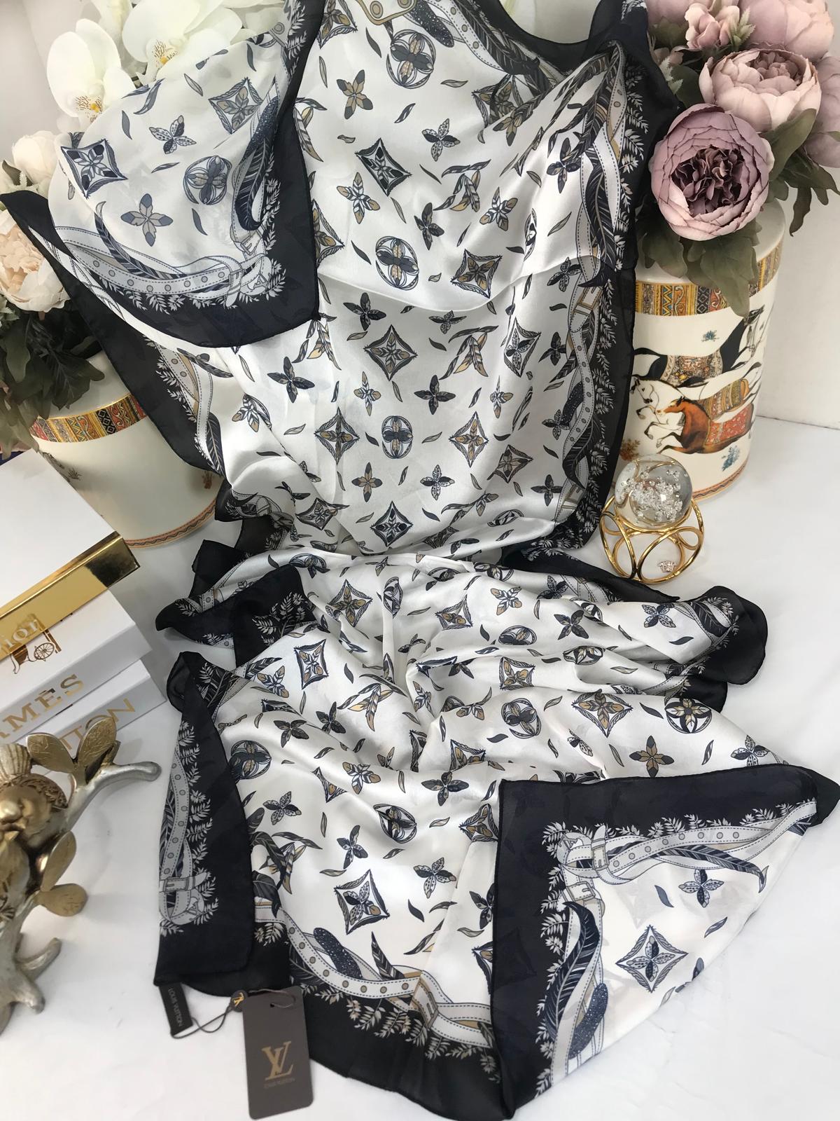 LV Desenli İthal Vual İpek- ekru siyah - Görsel 4