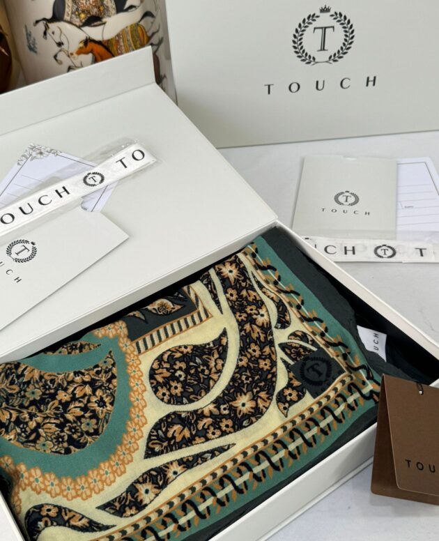 Touch İthal Etnik Desen Yün İpek Şal- 34660 - Su yeşili