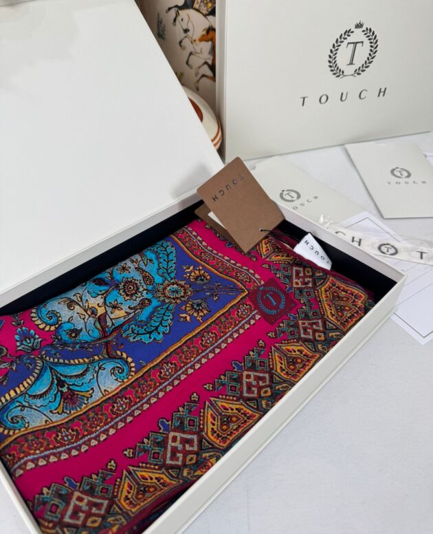 Touch İthal Etnik Desen Yün İpek Şal-34770 -Pembe