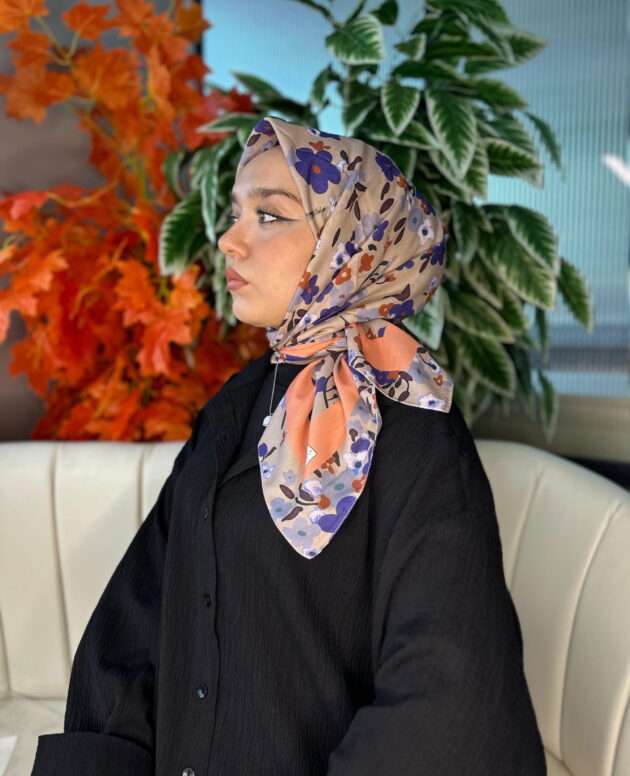 Bahar Desen Pamuk İpek Eşarp-13001-Şeftali