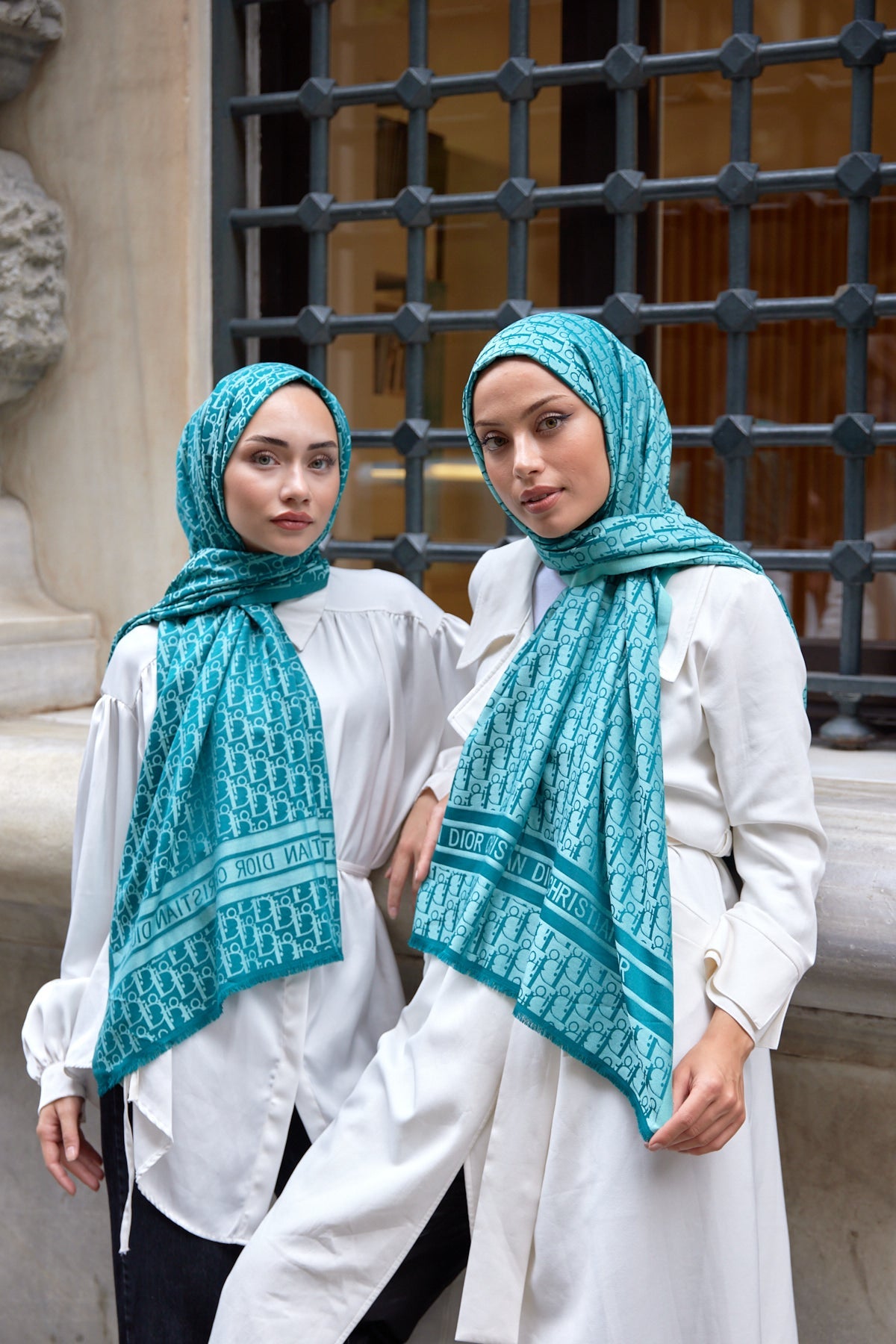 Dior Desenli İpek Kaşmir Çift Taraflı Şal 78002 - Mint