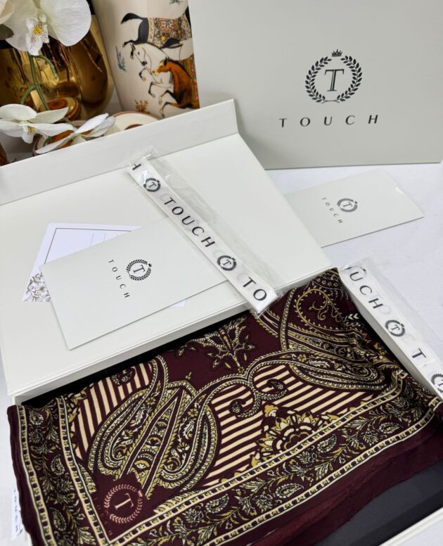 Touch İthal Etnik Desen Yün İpek Şal- 34880 - Bordo