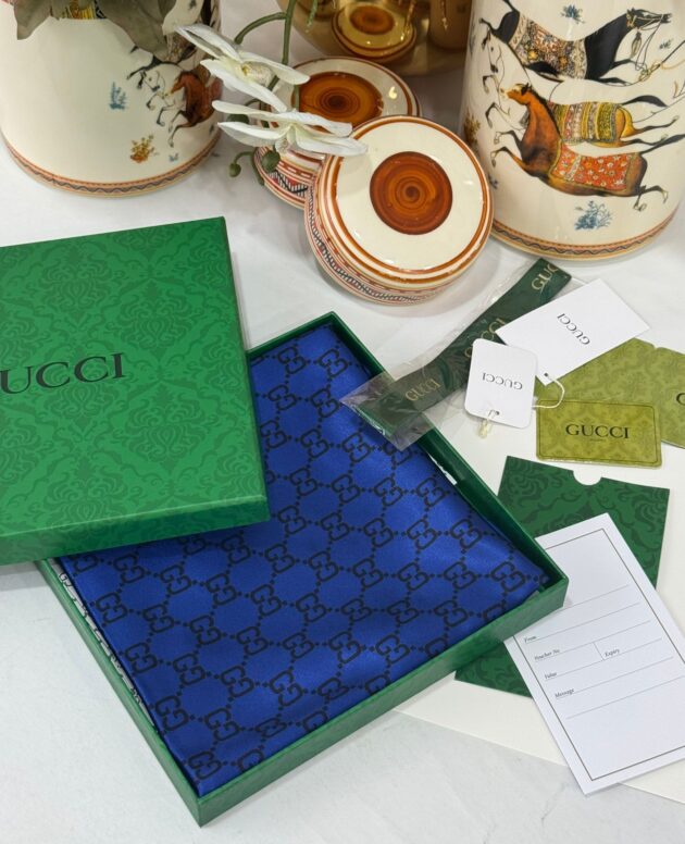 İthal Çifttaraflı Gucci İnci Vual İpek Şal-50140-Lacivert