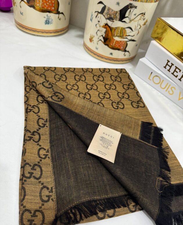 İTHAL A+++ Yün İpek Çift Taraflı Marka Şal 87452 - Taba